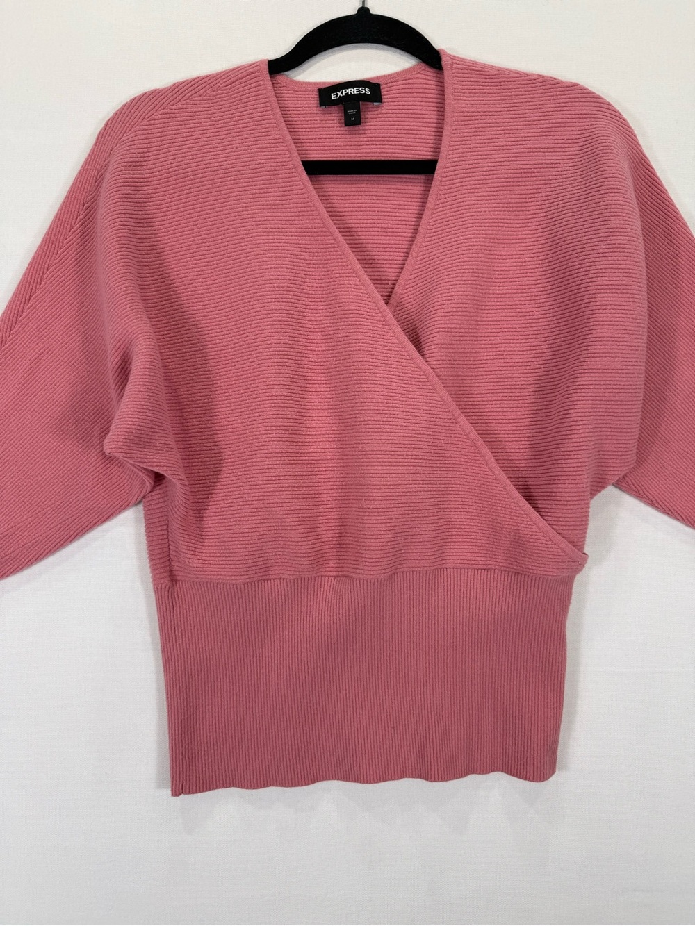 Express Pink Wrap Ribbed V-Neck Sweater